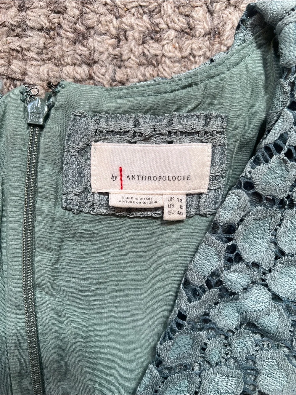 Anthropologie Antoinette Lace Midi Dress 8 Sage Green Ruffle EUC - Picture 5 of 13